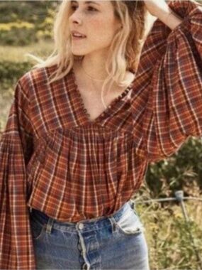 Doen Thistle Blouse - Blue Autumn Plaid